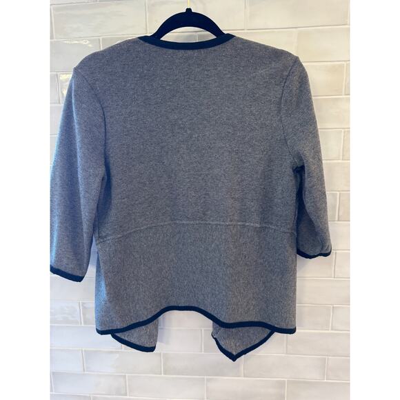 Alfani Sweater Open Front Angled Front Hem 3/4 Sleeve Gray W/ Black Trim - Picture 3 of 4